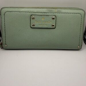 Kate Spade New York Light Green Leather Zip Around Ladies Wallet, Mint Color